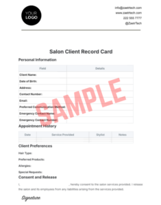 Nail Technician Client Record Card Template Nail Technician Client Record Card Template