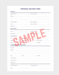Personal Freedom Record Card Template