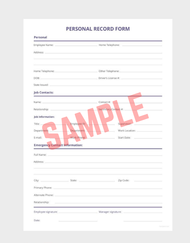Personal Freedom Record Card Template