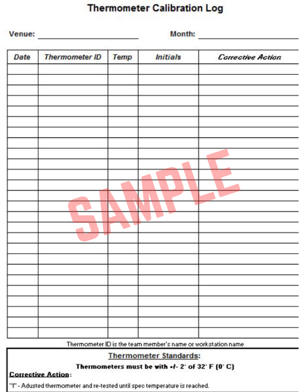 Thermometer Calibration Record Sheet Template