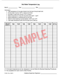 Water Temperature Record Sheet Template