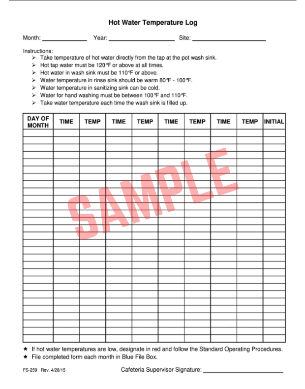 Water Temperature Record Sheet Template