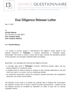 Due Diligence Release Letter Template