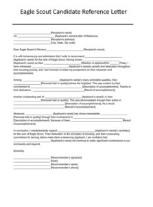 Eagle Scout Candidate Reference Letter Template