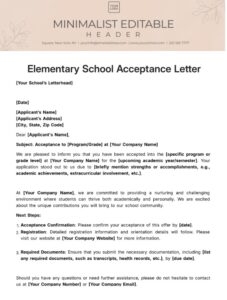 Elementary School Acceptance Letter Template