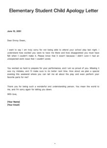 Elementary Student Child Apology Letter Template