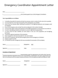 Emergency Coordinator Appointment Letter Template