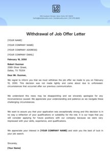 Withdrawal Of Job Offer Letter Template