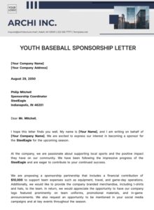 Youth Baseball Sponsorship Letter Template