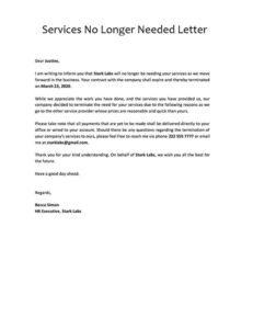 Services No Longer Needed Letter Template