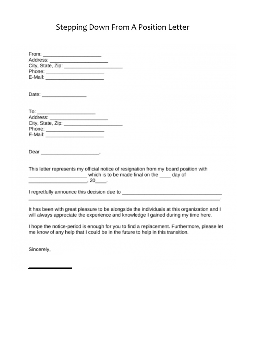 Stepping Down From A Position Letter Template