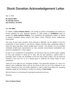 Stock Donation Acknowledgement Letter Template