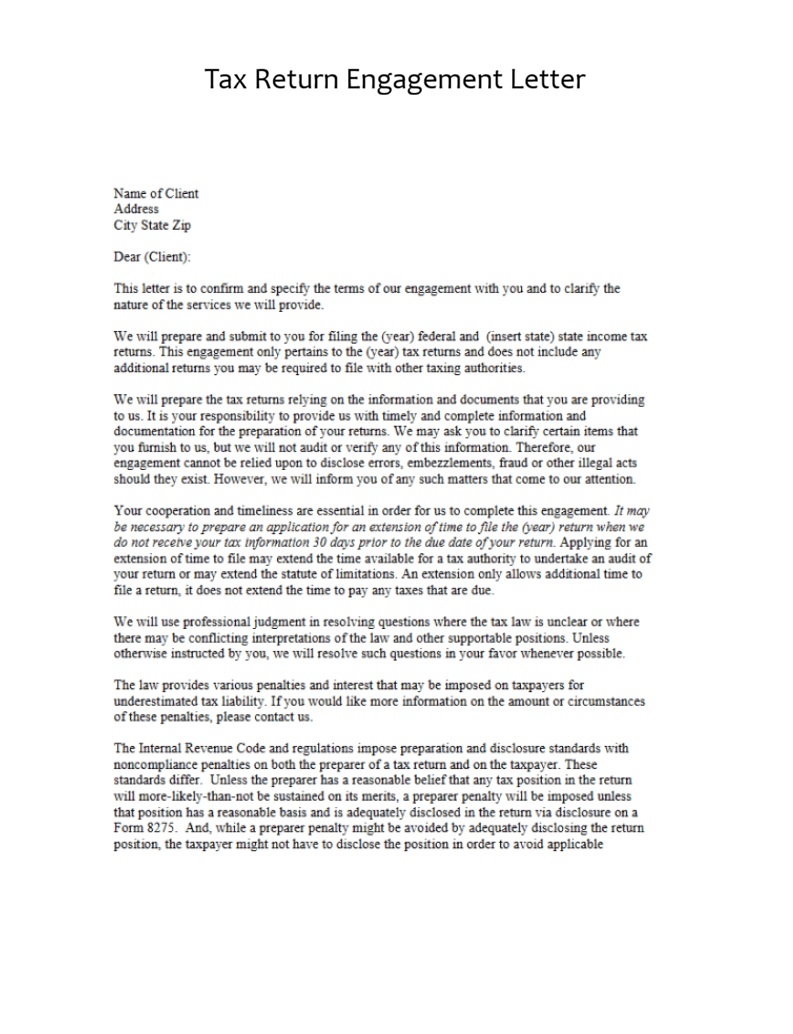 Tax Return Engagement Letter Template