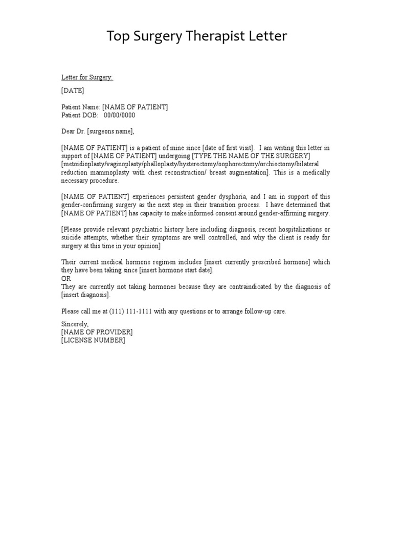 Top Surgery Therapist Letter Template