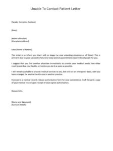 Unable To Contact Patient Letter Template
