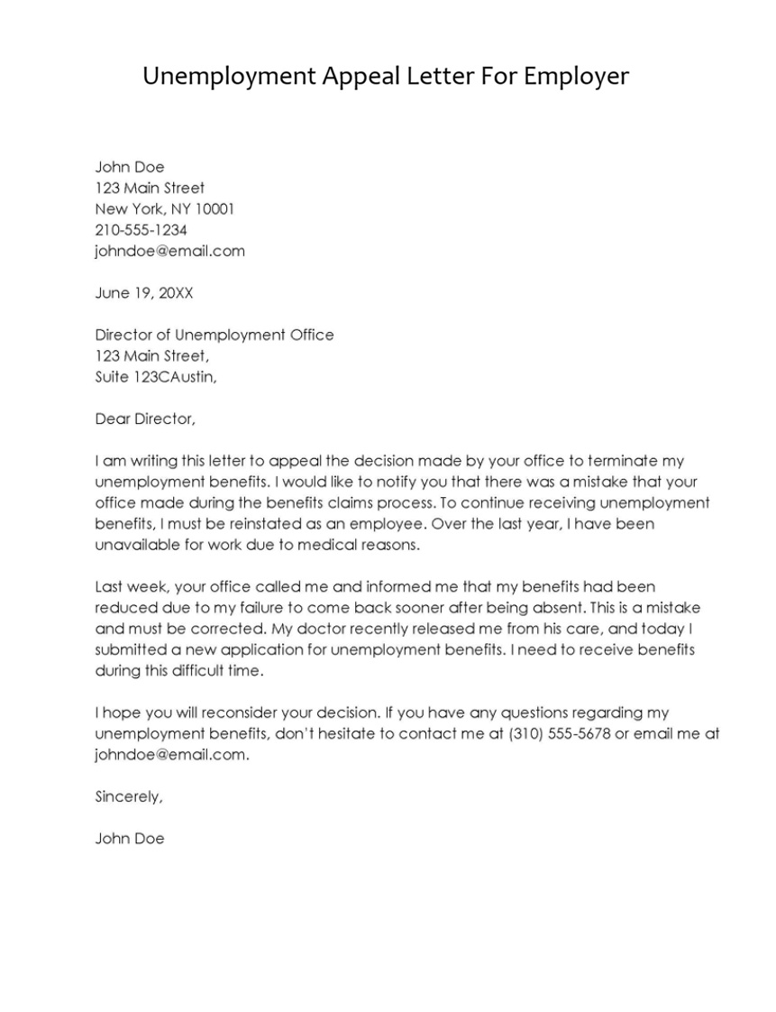 Unemployment Appeal Letter Template For Employer