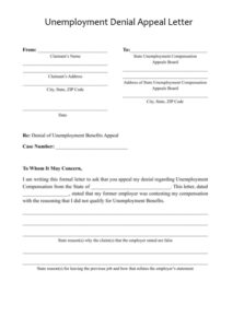 Unemployment Denial Appeal Letter Template