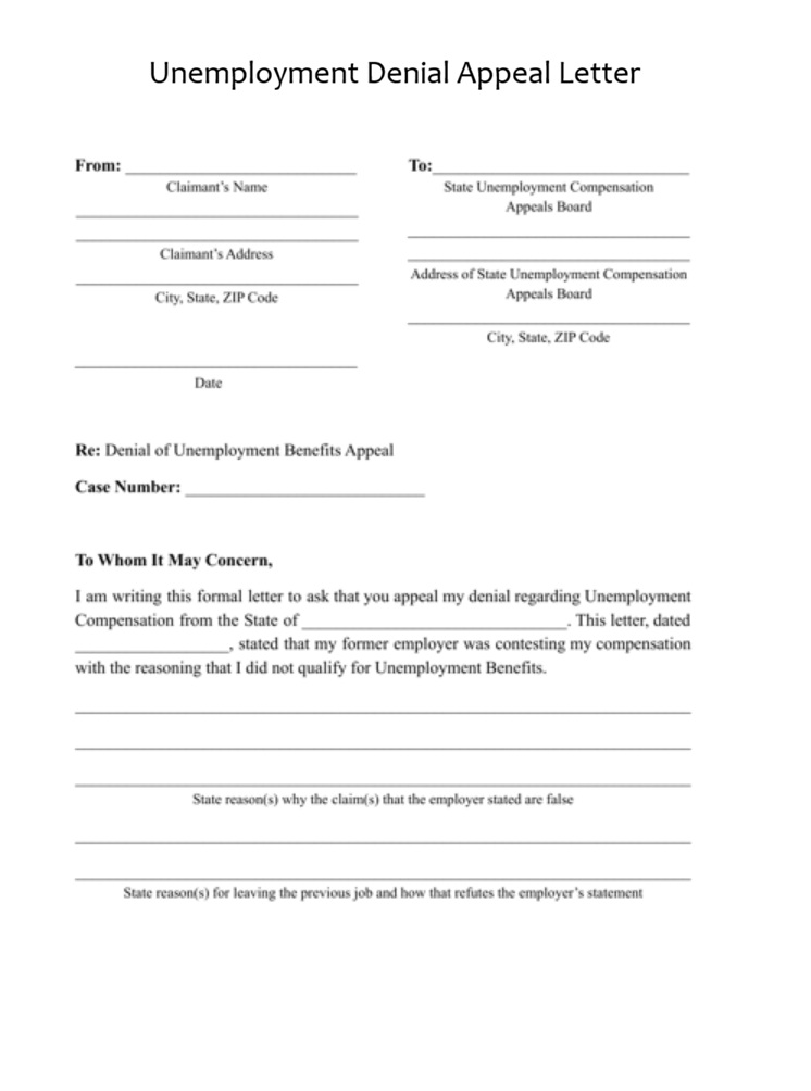 Unemployment Denial Appeal Letter Template
