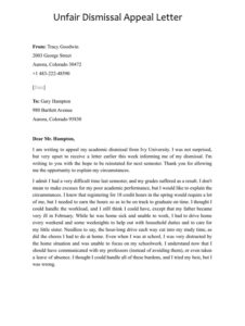 Unfair Dismissal Appeal Letter Template
