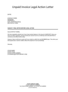 Unpaid Invoice Legal Action Letter Template