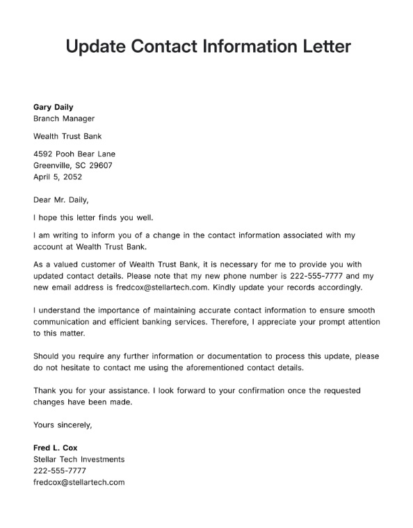 Update Contact Information Letter Template